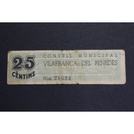 1937- VILAFRANCA PENEDES - BARCELONA - 25 CENTIMOS