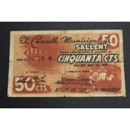 1937- SALLENT - BARCELONA - 50 CENTIMOS - BILLETE