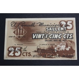 1937- SALLENT -BILLETE - BARCELONA - 25 CENTIMOS