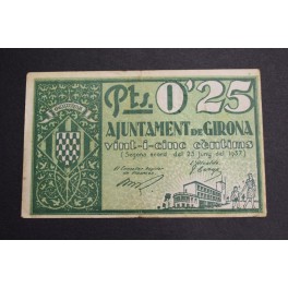 1937- GIRONA - BILLETE - PESETAS - 0,25 CENTIMOS
