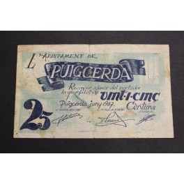 1937- PUIGCERDA -GIRONA - 25 CENTIMOS - BILLETE