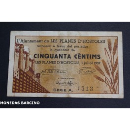1937- HOSTOLES - GIRONA - 50 CENTIMOS - BILLETE