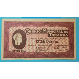 1937 - TOBARRA - 0,25 PESETAS - BILLETE PAPEL MONEDA ALBACETE