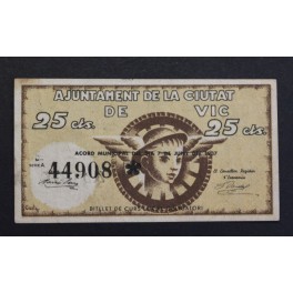 1937- VIC - BARCELONA - 25 CENTIMOS - BILLETE