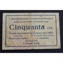1937- TORROELLA MONTGRI - GIRONA - 50 CENTIMOS -