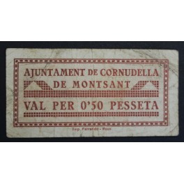 1937-CORNUDELLA DE MONTSANT - 0,50 PESETA - TARRAGONA - BILLETE