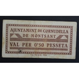 1937-CORNUDELLA DE MONTSANT - 0,50 PESETA - TARRAGONA - BILLETE