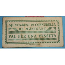 CORNUDELLA DE MONTSANT - 1 PESETA - TARRAGONA - BILLETE PUEBLO