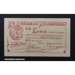 1937- LORCA - MURCIA - 25 CENTIMOS - BILLETE