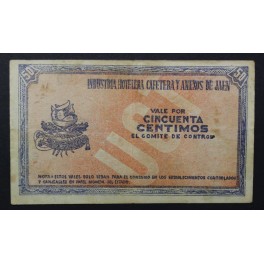 1937- UGT - INDUSTRIA - JAEN - 50 CENTIMOS 