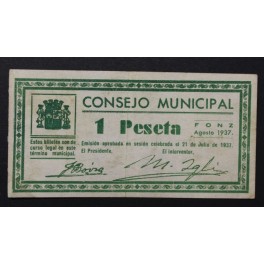 1937- FONZ - HUESCA - 1 PESETA - BILLETE