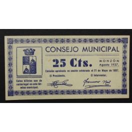1937- MONZON - HUESCA - 25 CENTIMOS - BILLETE