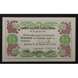 1938- GUADIX - GRANADA - 25 CENTIMOS - BILLETE