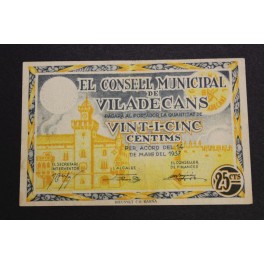 1937- VILADECANS -BILLETE- BARCELONA - 25 CENTIMOS