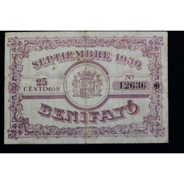 1937- BENIFAYO - 25 CENTIMOS - VALENCIA