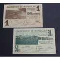 1937-RIPOLLET -2 BILLETES -50 CENTIMOS-1 PESETA - BARCELONA