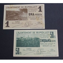 1937-RIPOLLET -2 BILLETES -50 CENTIMOS-1 PESETA - BARCELONA