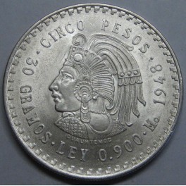 1948- CUAUHTEMOC - 5 PESOS - MEXICO- PLATA