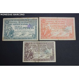 1937-SADURNI ANOIA- 1 PESETA- 50-25 CENTIMOS - BARCELONA - 3 BILLETES