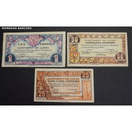 1937- LLEIDA -3 BILLETES- 1 PESETA - 50-25 CENTIMOS