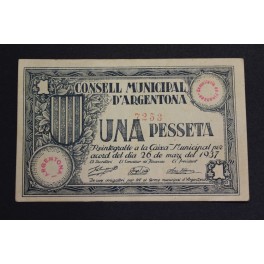 1937- ARGENTONA - 1 PESETA - BARCELONA- BILLETE
