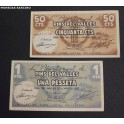 1937- PINS del VALLES - 1 PESETA -50 CENTIMOS- BARCELONA- 2 BILLETES