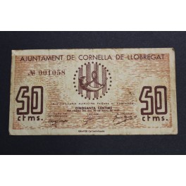 1937-CORNELLA de LLOBREGAT - 50 CENTIMOS - BARCELONA