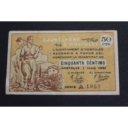 1937- HOSTOLES - GIRONA - 50 CENTIMOS - BILLETE