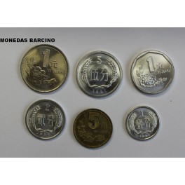 1989- CHINA - 6 MONEDAS- YUAN- JIAO- FEN- TRAVEL