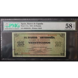 1938- BURGOS -SERIE B -25 PESETAS- PMG 58 - EPQ