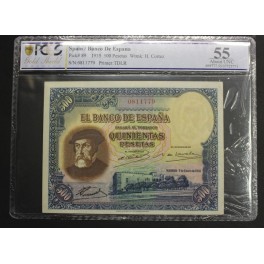 1935- HERNAN CORTES -PCGS55- SIN SERIE -500 PESETAS 