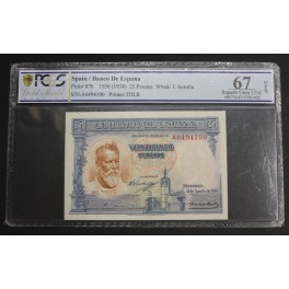 1936- SOROLLA -PCGS 67- OPQ -SERIE A- 25 PESETAS 