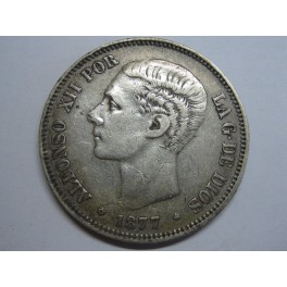 1877 -  ALFONSO XII - 5 PESETAS - DURO -  PLATA - ESPA&Ntilde;A