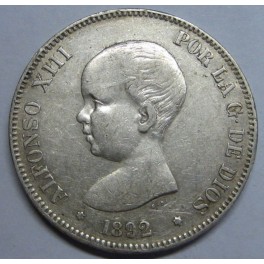 1892 -5 PESETAS -DURO- ALFONSO XIII - ESPA&Ntilde;A