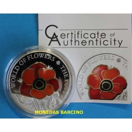 2009 - COOK ISLANDS  -5  DOLLARS - AMAPOLA - PLATA - COLOR