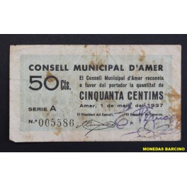 1937- AMER - 50 CENTIMOS - GIRONA - BILLETE PUEBLO
