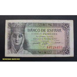 1943- ISABEL - SERIE A - 5 PESETAS - MADRID