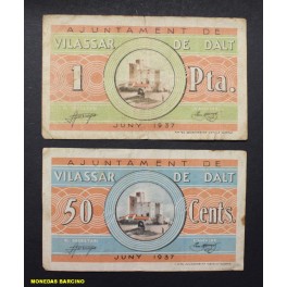 1937- VILASSAR DALT - 1 PESSETA 50 CENTIMS - BARCELONA - 2 BILLETES