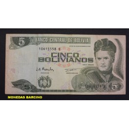 1986- ADELA ZAMUDIO -5  BOLIVIANOS - BOLIVIA