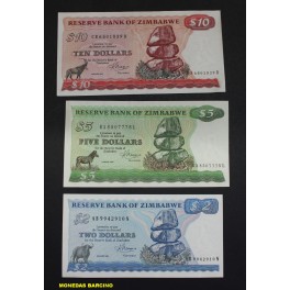 1983- ZIMBABWE -DOLLARS - ZIMBABUE -3 BILLETES
