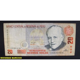 1996- RAUL PORRAS -20 NUEVOS SOLES -PERU-  BILLETE 
