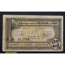 1937- VILASSAR MAR - 25 CENTIMS - BARCELONA -  BILLETE