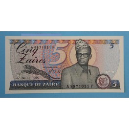 1985 - ZAIRE - 5 ZAIRES - BILLETE - BANKNOTE