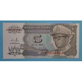 1993 - ZAIRE - 5 NUEVOS MAKUTA - BILLETE - BANKNOTE
