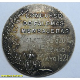 1921- MEDALLA - PLATA - PALOMAS MENSAJERAS