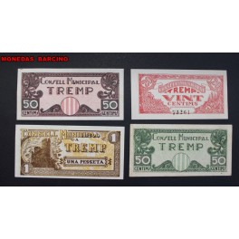 1937- TREMP- CENTIMS -PESETA - 4 BILLETES - LLEIDA