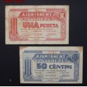 1937- LLAVANERA -2 BILLETES -CENTIMS- PESETA -BARCELONA - BILLETE