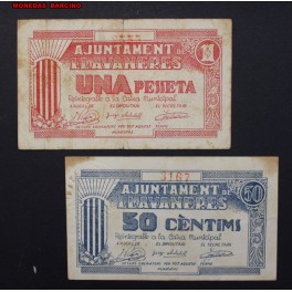 1937- LLAVANERA -2 BILLETES -CENTIMS- PESETA -BARCELONA - BILLETE