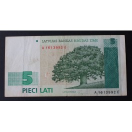 1992- LETONIA - 5 PIECI LATI - LATVIJAS - ROBLE