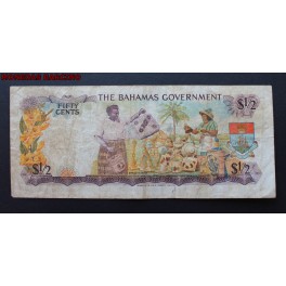 1965- BAHAMAS -50 CENTS -ELIZABETH -  BILLETE